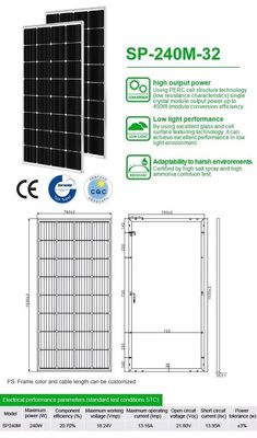 MSDS Crystalline Solar Panel Cell IP68 Rated 48v 400w Mono Solar Panel